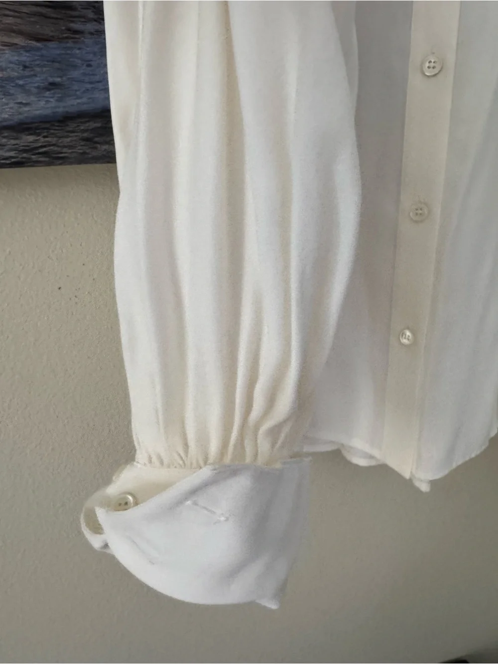 Frame Denim Ivory Pleated Band-Collar Button-Down Chloe Silk Blouse/ S/ NWT - Picture 5 of 14
